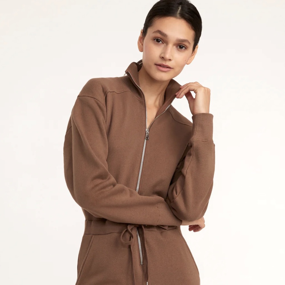 NEW Princess Polly Zip Front Jumpsuit in Chocolate Brown Long Sleeve Size 6